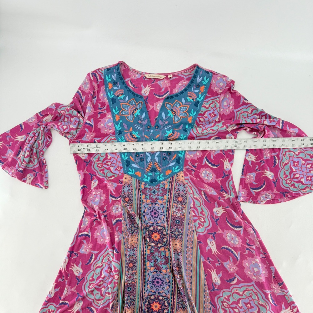 Soft Surroundings Women's Tunic Pink Purple Embroidered Floral Boho Festival‎ - Picture 9 of 10